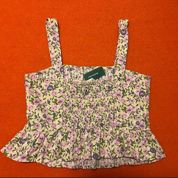 Only purple flowers 100% cotton cropped ruffle tank blouse NWT - Picture 9 of 12